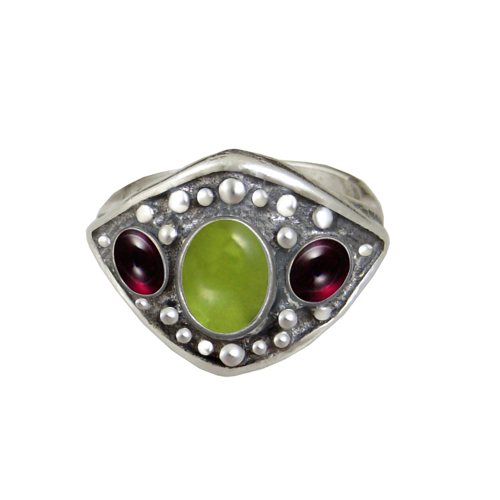 Sterling Silver Medieval Lady's Ring with Peridot And Garnet Size 8